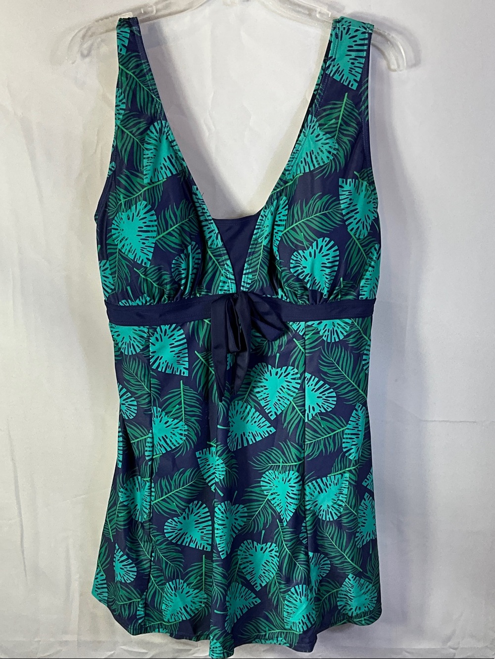 Ecupper Padded Sleeveless Tropical Leaf Swim Dress With Shorts One Piece Size 3X